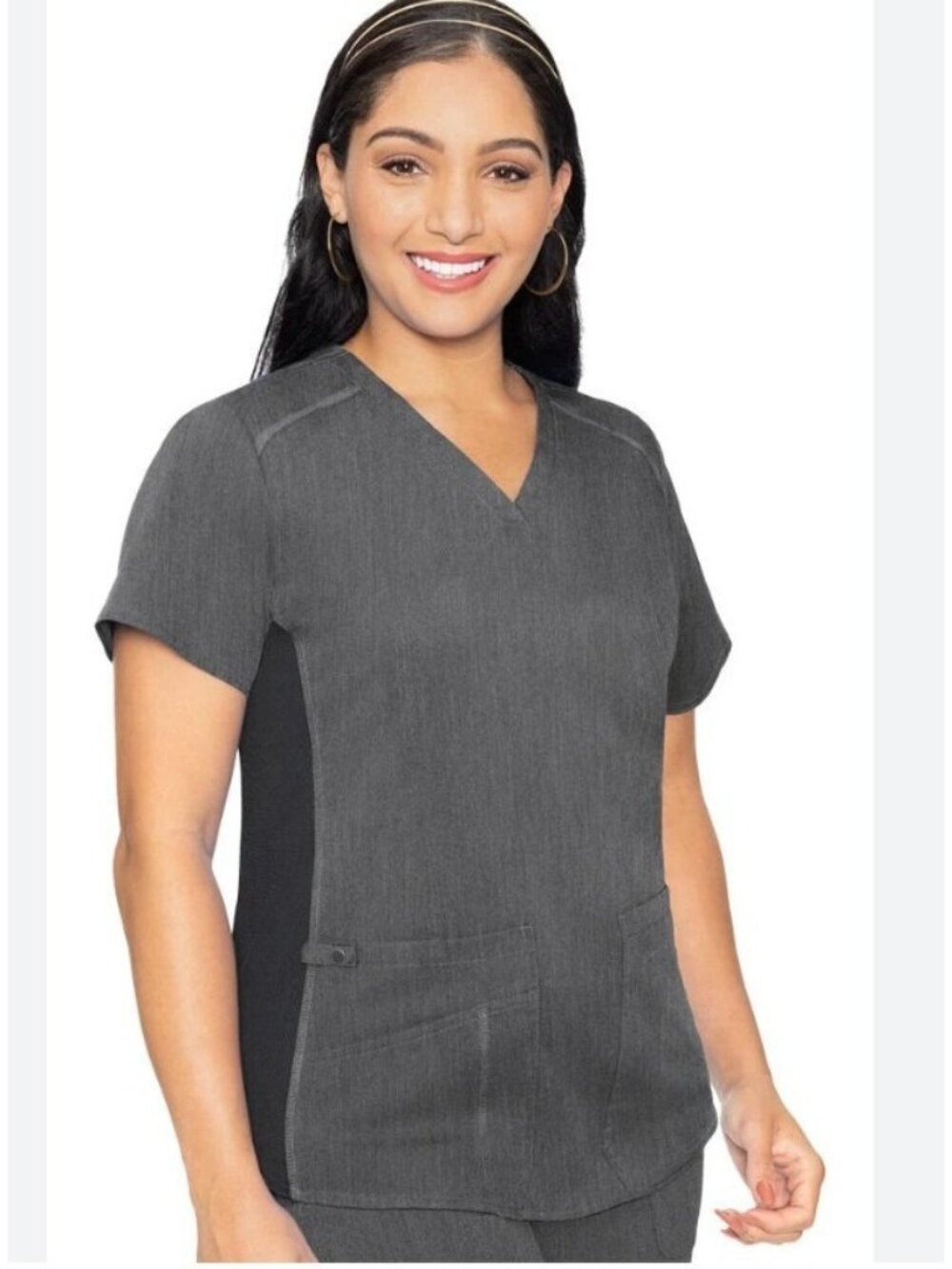 MED COUTURE Stretch Multi Pocket Women's Scrub Top7459 -Slate Gray - Medium
